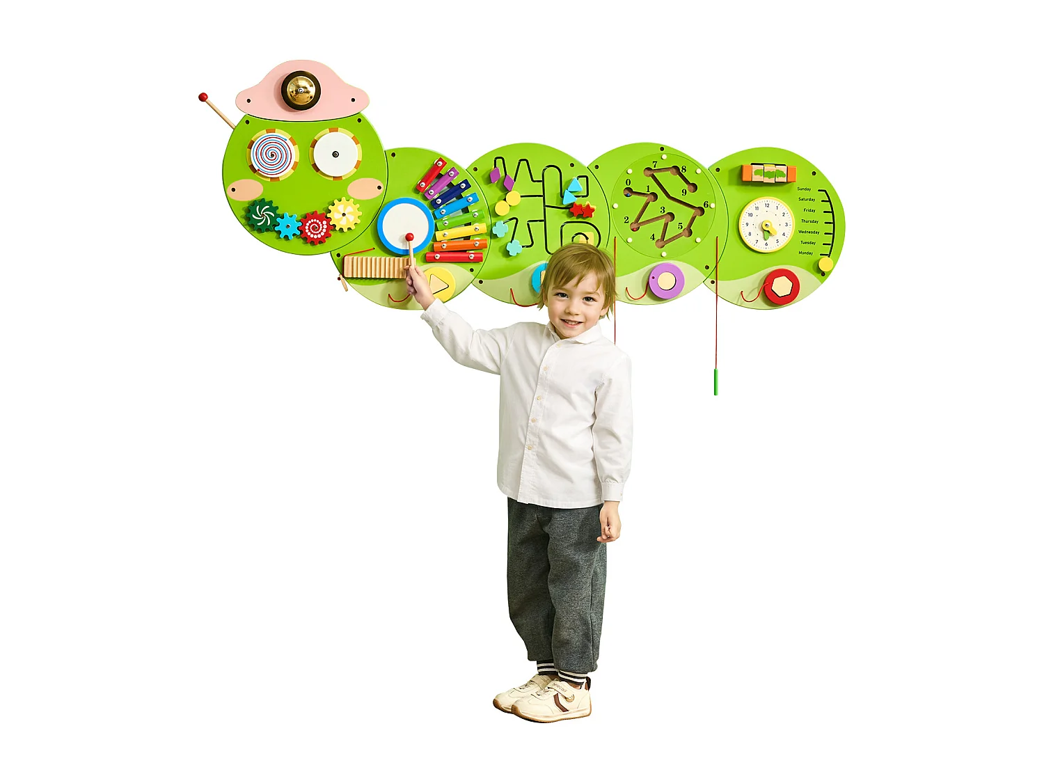 Panneaux Muraux SucceBuy d'Activités Caterpillar avec 12 Fonctions de Jeu Sensoriel, Jouet Sensoriel Montessori pour Enfants de 3 à 12 Ans