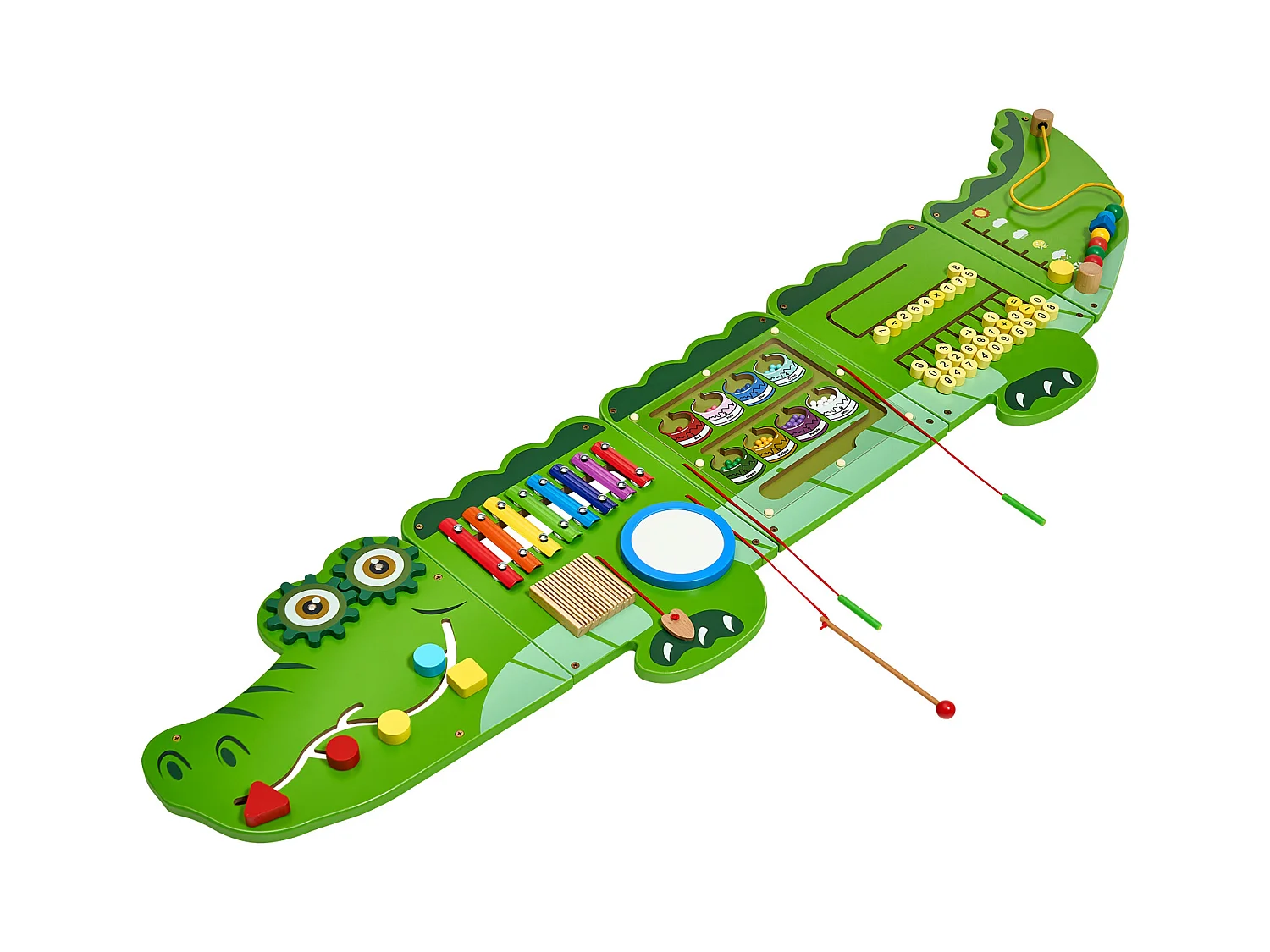 Jeu Mural de Motricité SucceBuy, Tableau d'Activités Crocodile avec 9 Jeux, Jouet Mural Sensoriel Montessori pour Enfants de 3 à 12 Ans