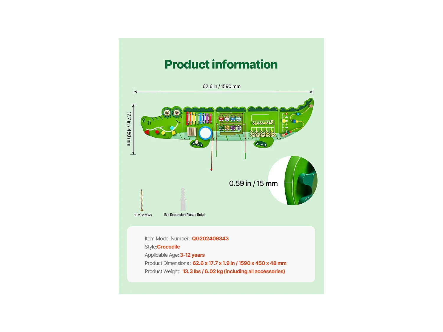 Jeu Mural de Motricité SucceBuy, Tableau d'Activités Crocodile avec 9 Jeux, Jouet Mural Sensoriel Montessori pour Enfants de 3 à 12 Ans