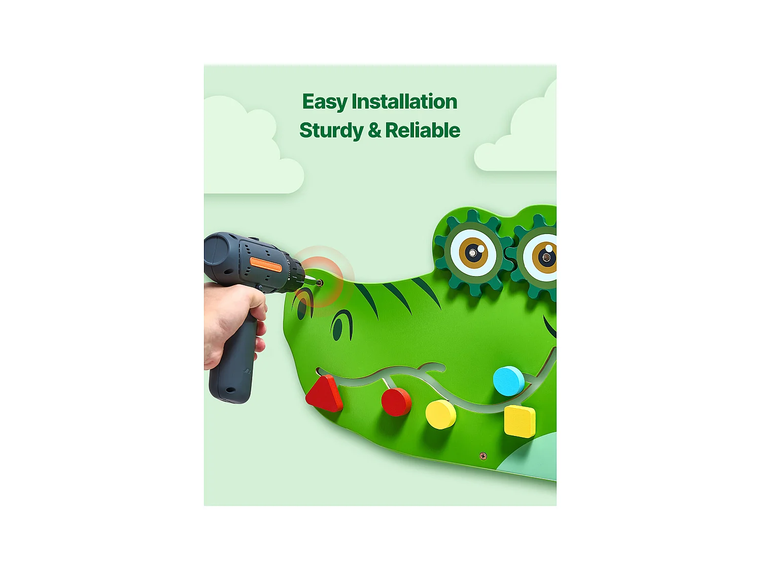 Jeu Mural de Motricité SucceBuy, Tableau d'Activités Crocodile avec 9 Jeux, Jouet Mural Sensoriel Montessori pour Enfants de 3 à 12 Ans