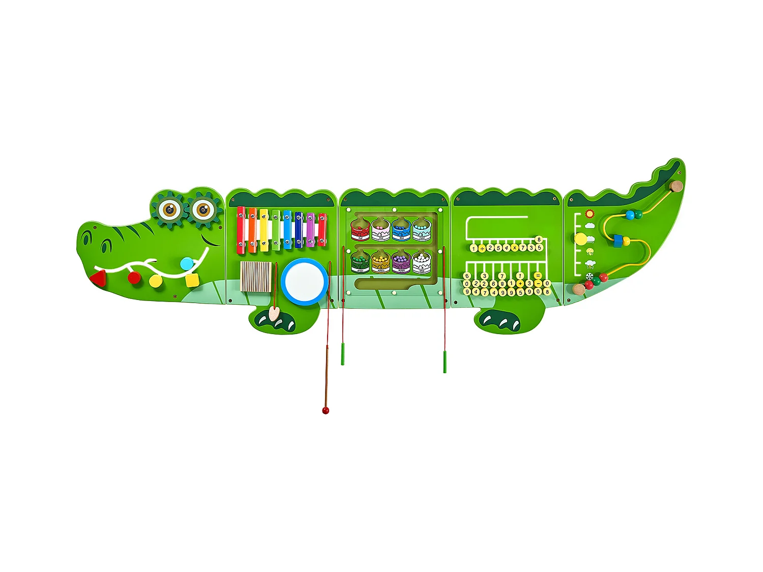 Jeu Mural de Motricité SucceBuy, Tableau d'Activités Crocodile avec 9 Jeux, Jouet Mural Sensoriel Montessori pour Enfants de 3 à 12 Ans