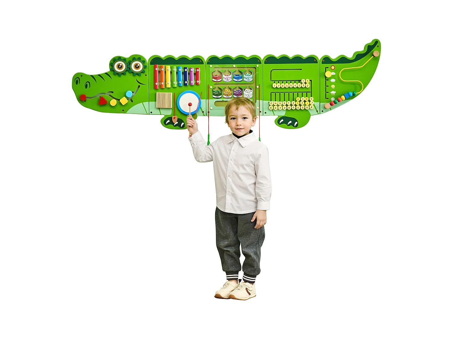 Jeu Mural de Motricité SucceBuy, Tableau d'Activités Crocodile avec 9 Jeux, Jouet Mural Sensoriel Montessori pour Enfants de 3 à 12 Ans