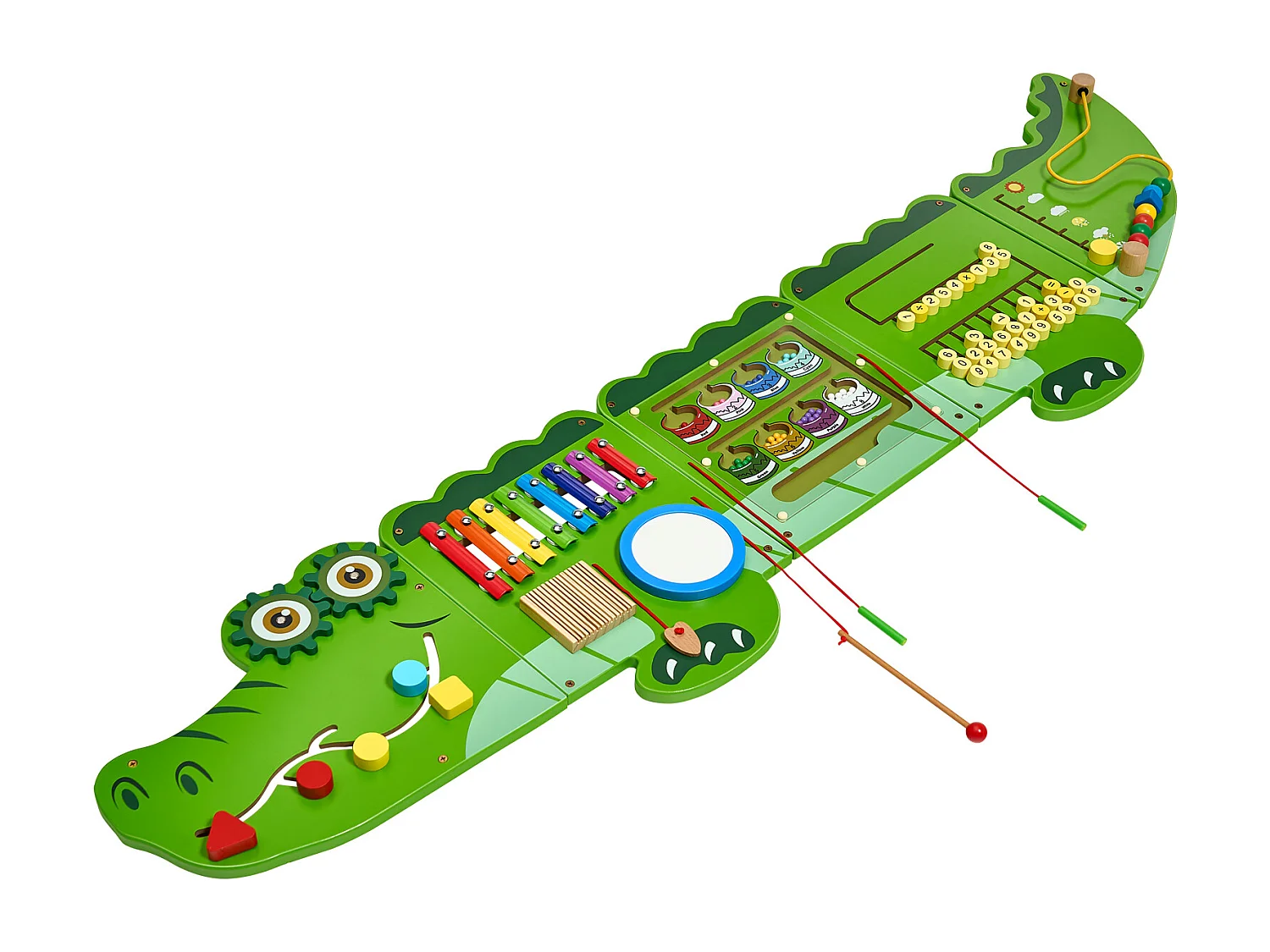 Jeu Mural de Motricité SucceBuy, Tableau d'Activités Crocodile avec 9 Jeux, Jouet Mural Sensoriel Montessori pour Enfants de 3 à 12 Ans