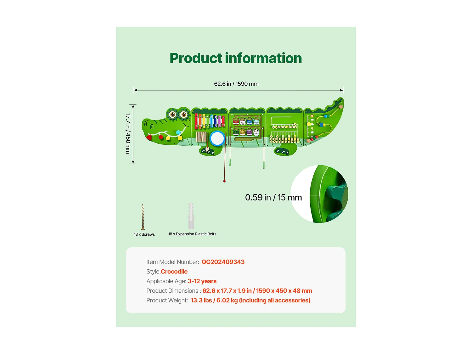 Jeu Mural de Motricité SucceBuy, Tableau d'Activités Crocodile avec 9 Jeux, Jouet Mural Sensoriel Montessori pour Enfants de 3 à 12 Ans