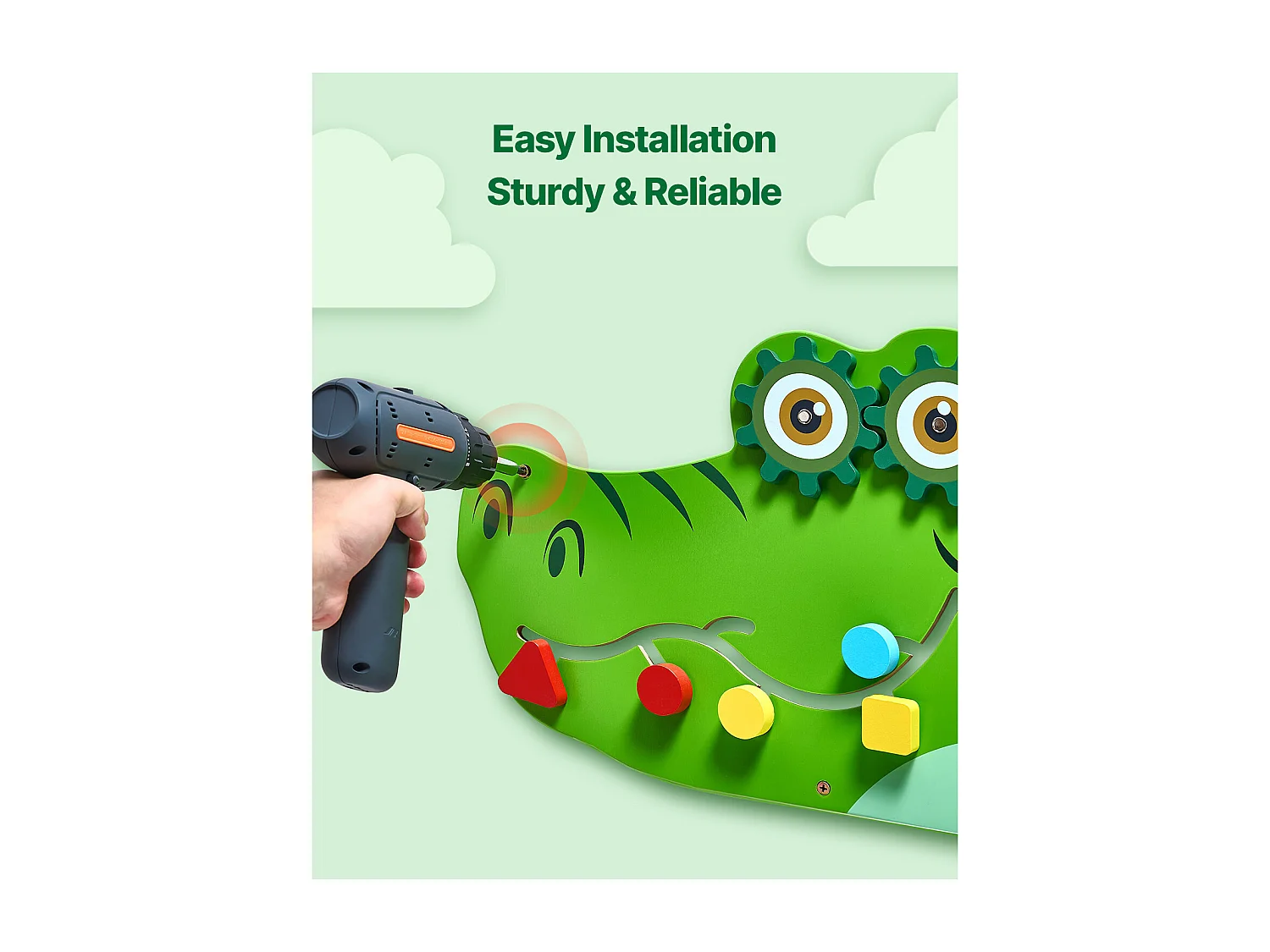 Jeu Mural de Motricité SucceBuy, Tableau d'Activités Crocodile avec 9 Jeux, Jouet Mural Sensoriel Montessori pour Enfants de 3 à 12 Ans