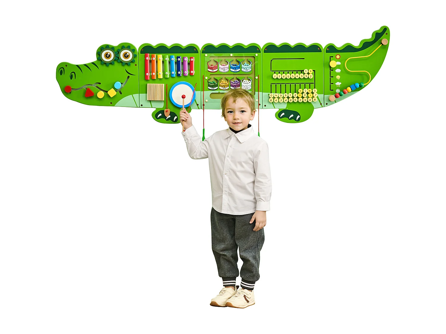 Jeu Mural de Motricité SucceBuy, Tableau d'Activités Crocodile avec 9 Jeux, Jouet Mural Sensoriel Montessori pour Enfants de 3 à 12 Ans