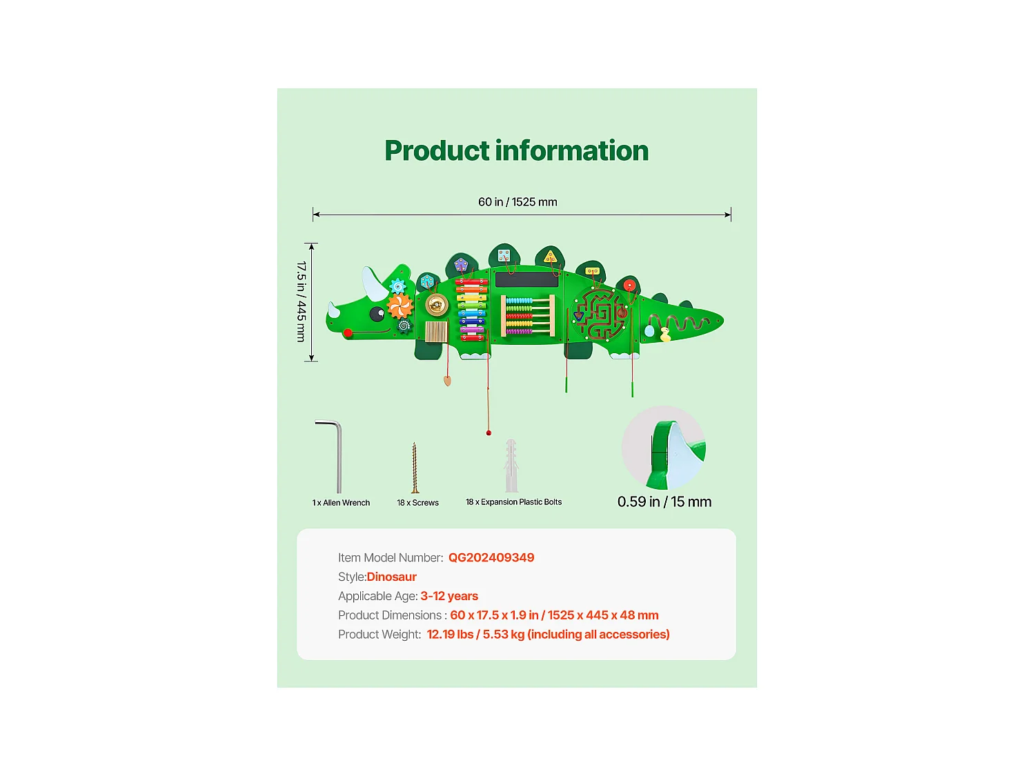 Mur d'Activités Sensorielles SucceBuy avec Motifs de Dinosaures et 11 Panneaux Passionnants