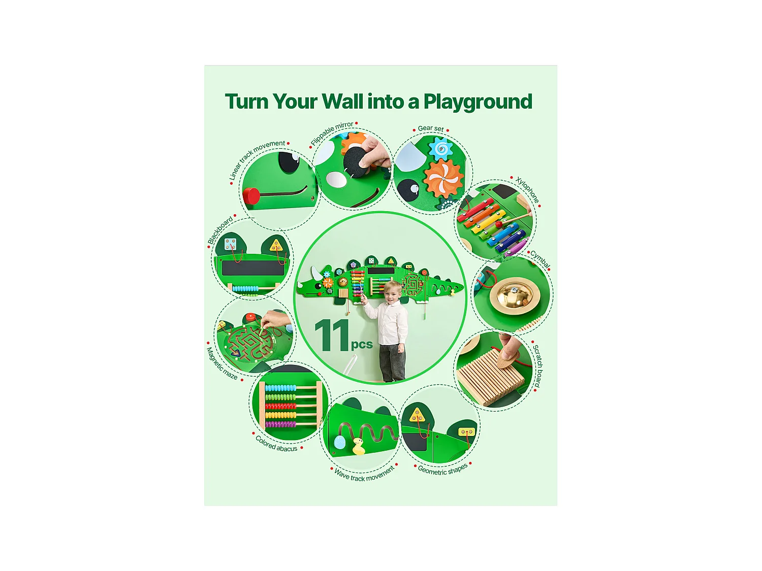 Mur d'Activités Sensorielles SucceBuy avec Motifs de Dinosaures et 11 Panneaux Passionnants