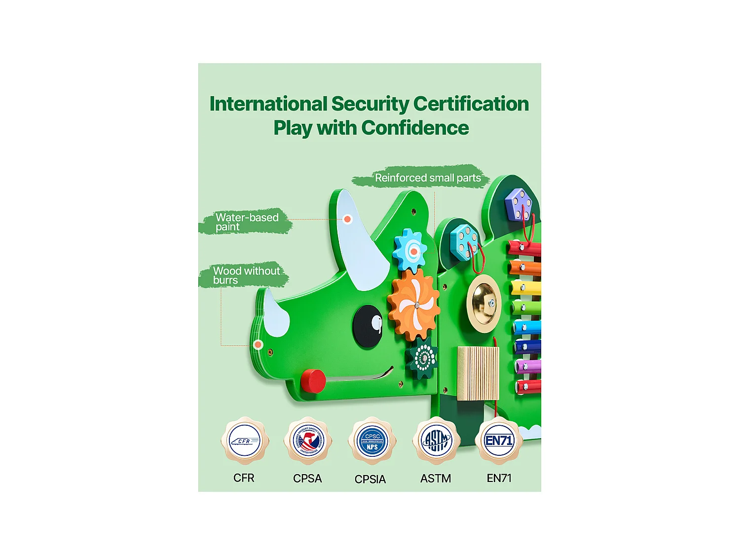 Mur d'Activités Sensorielles SucceBuy avec Motifs de Dinosaures et 11 Panneaux Passionnants