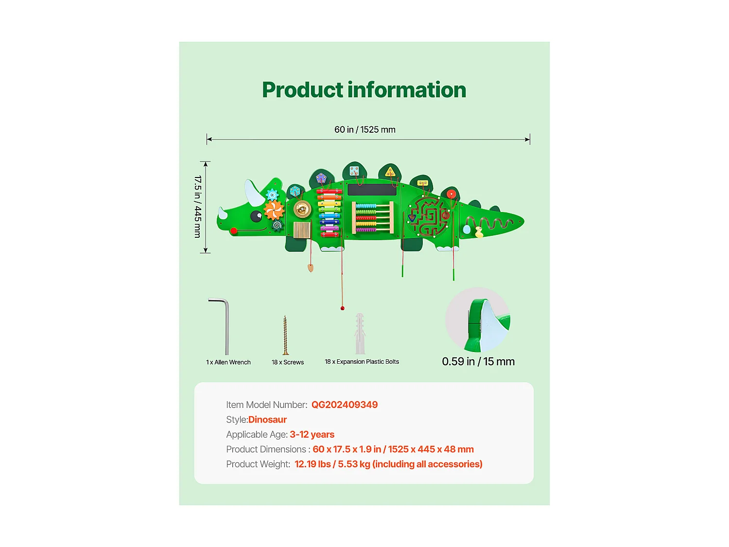 Sensorische Aktivitätswand SucceBuy mit Dinosaurier-Mustern und 11 Spannenden Paneelen