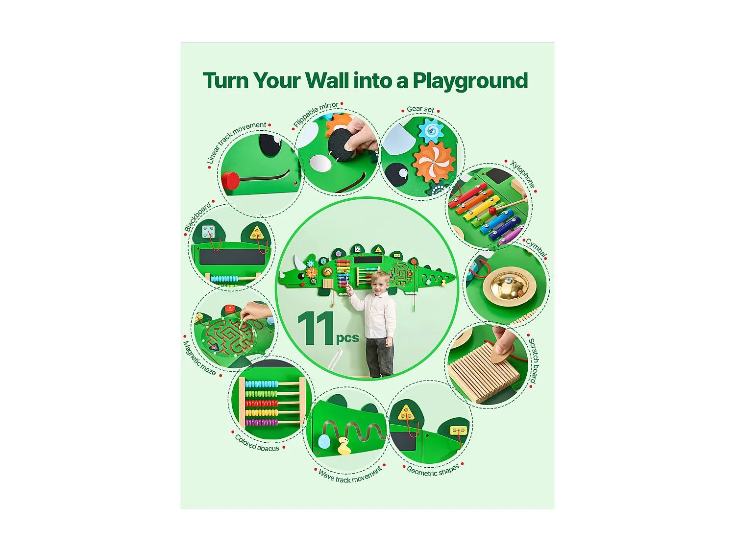 Sensorische Aktivitätswand SucceBuy mit Dinosaurier-Mustern und 11 Spannenden Paneelen