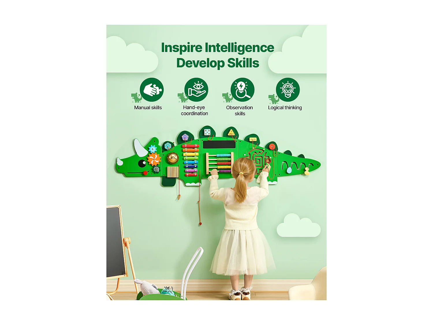 Sensorische Aktivitätswand SucceBuy mit Dinosaurier-Mustern und 11 Spannenden Paneelen