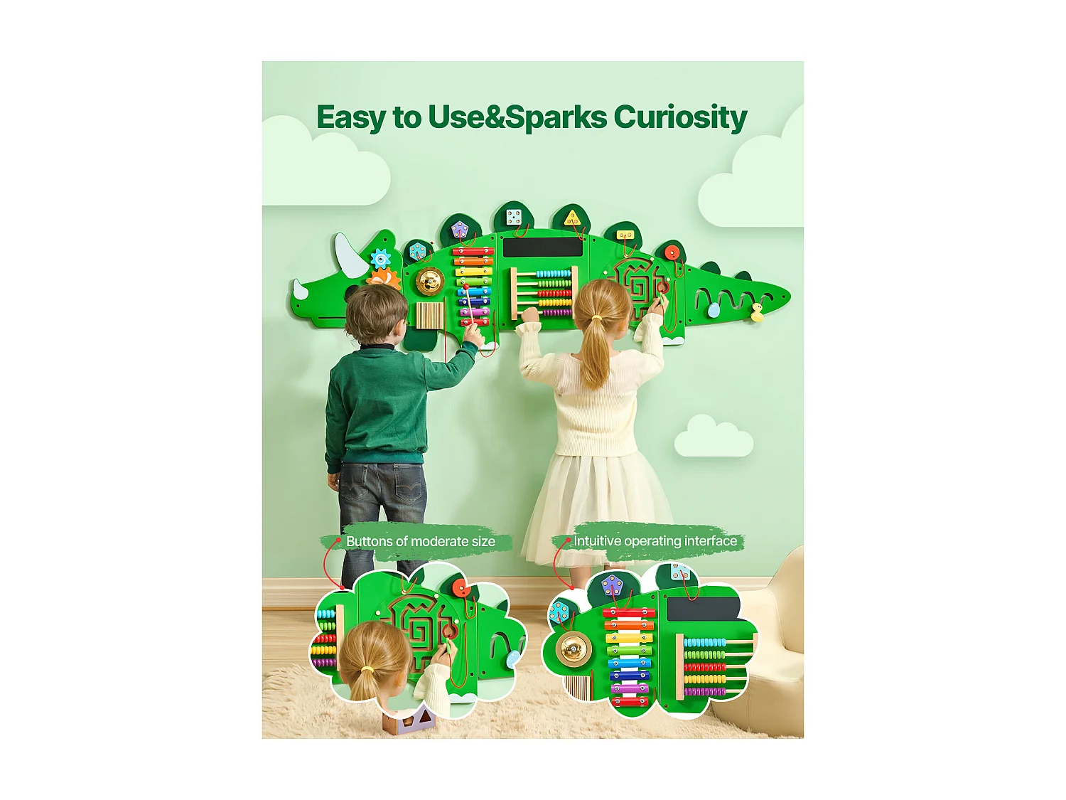 Sensorische Aktivitätswand SucceBuy mit Dinosaurier-Mustern und 11 Spannenden Paneelen