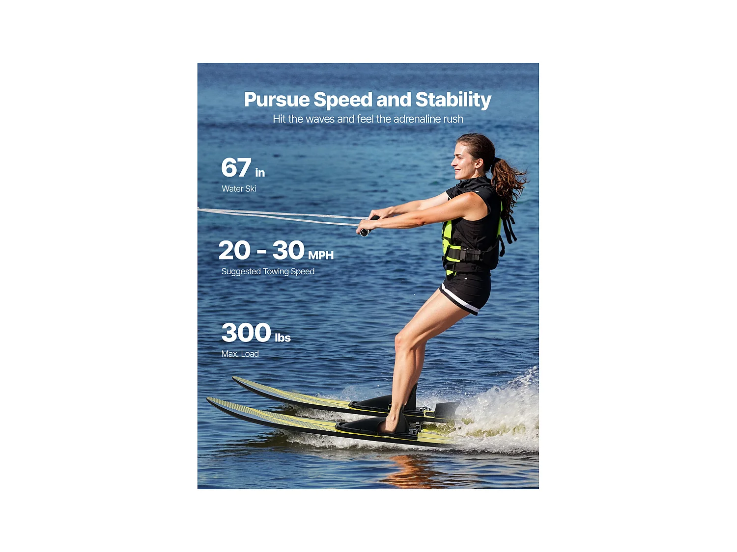 Combo Ski Nautique SucceBuy, 170,2 cm pour Adultes avec Fixations Réglables X-9 et Fermetures à Boucle