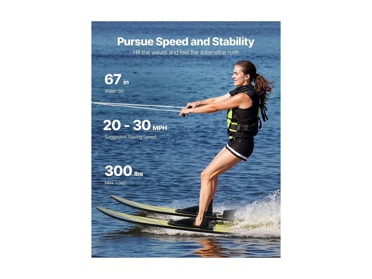 Combo Ski Nautique SucceBuy, 170,2 cm pour Adultes avec Fixations Réglables X-9 et Fermetures à Boucle