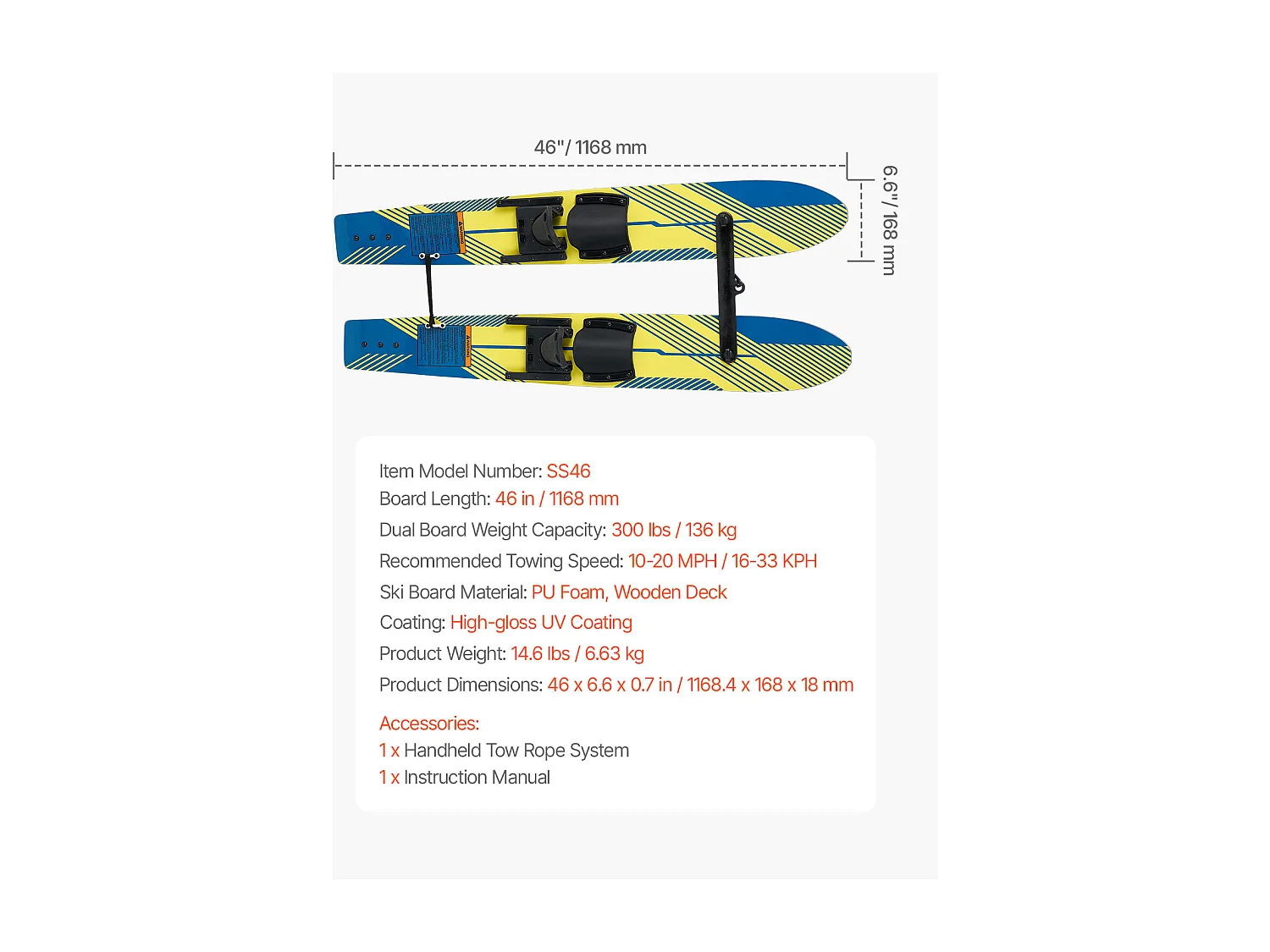 Combo Esqui Náutico SucceBuy, 116,8 cm para Adultos com Fixações Ajustáveis X-7 e Fechos com Fivela