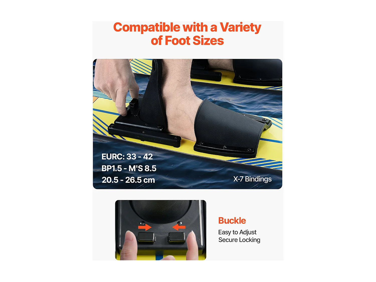 Combo Esqui Náutico SucceBuy, 116,8 cm para Adultos com Fixações Ajustáveis X-7 e Fechos com Fivela