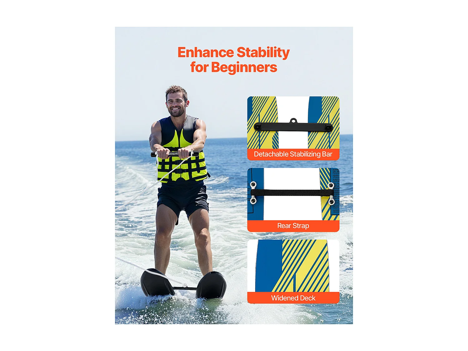 Combo Esqui Náutico SucceBuy, 116,8 cm para Adultos com Fixações Ajustáveis X-7 e Fechos com Fivela