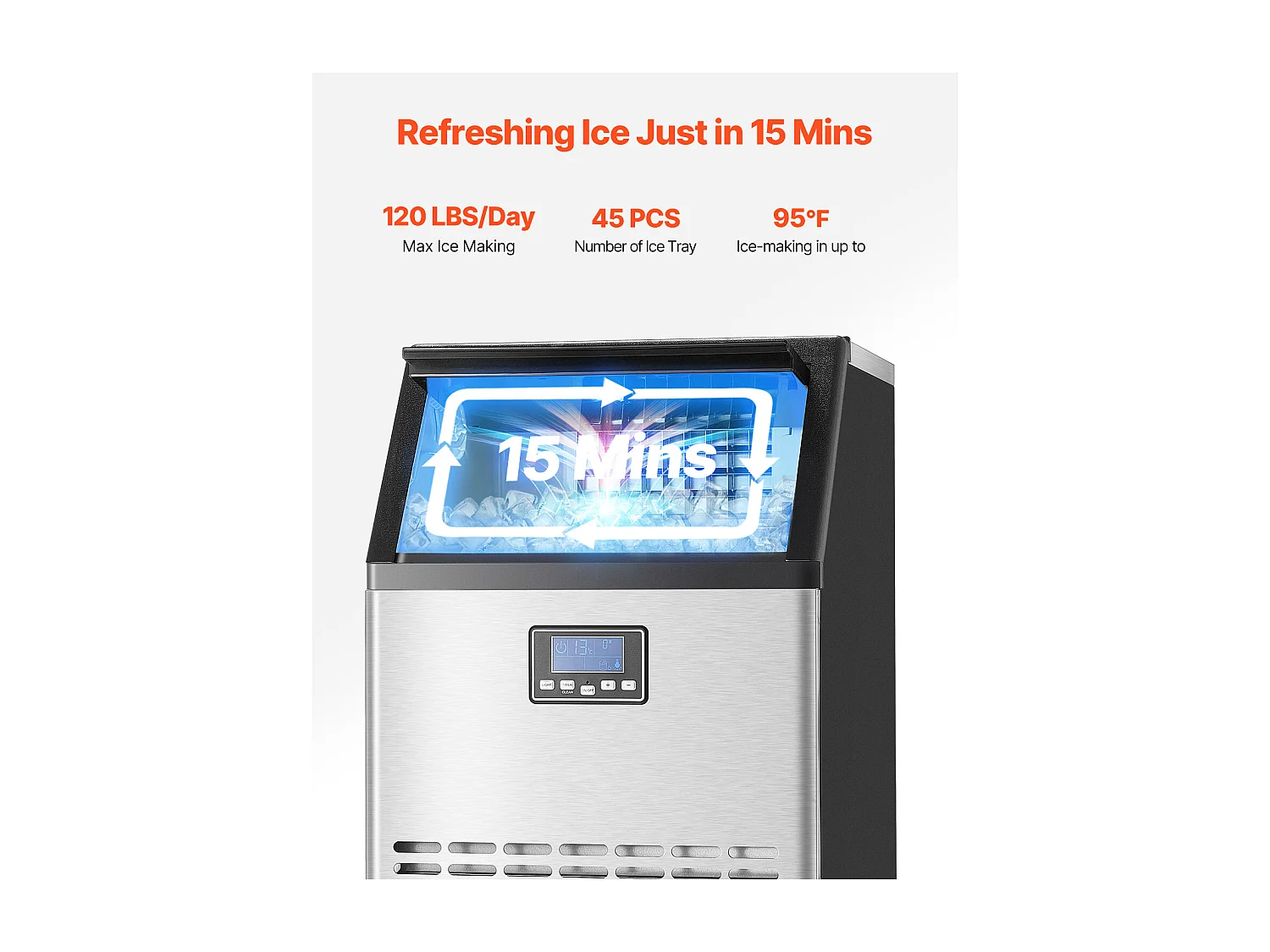 Machine à Glaçons SucceBuy, Capacité de 54,4 kg/24 h, 45 Glaçons, pour Maison, Cafés, Bars, ou Restaurants