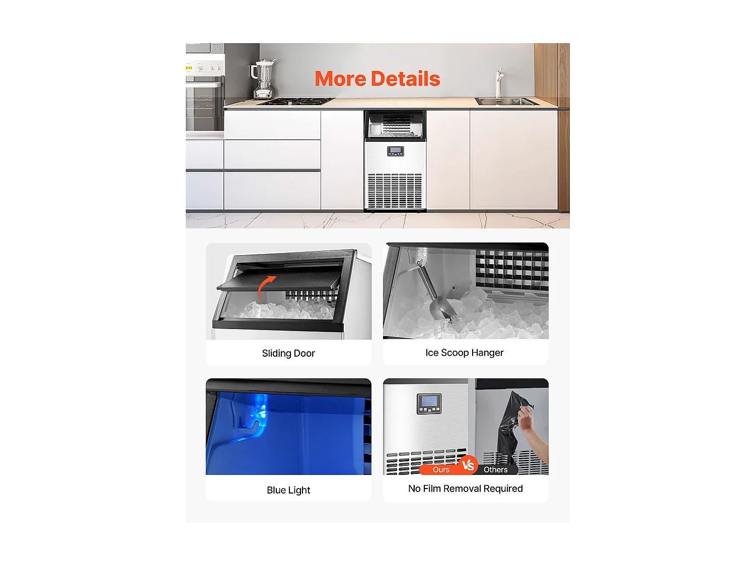 Machine à Glaçons SucceBuy, Capacité de 54,4 kg/24 h, 45 Glaçons, pour Maison, Cafés, Bars, ou Restaurants