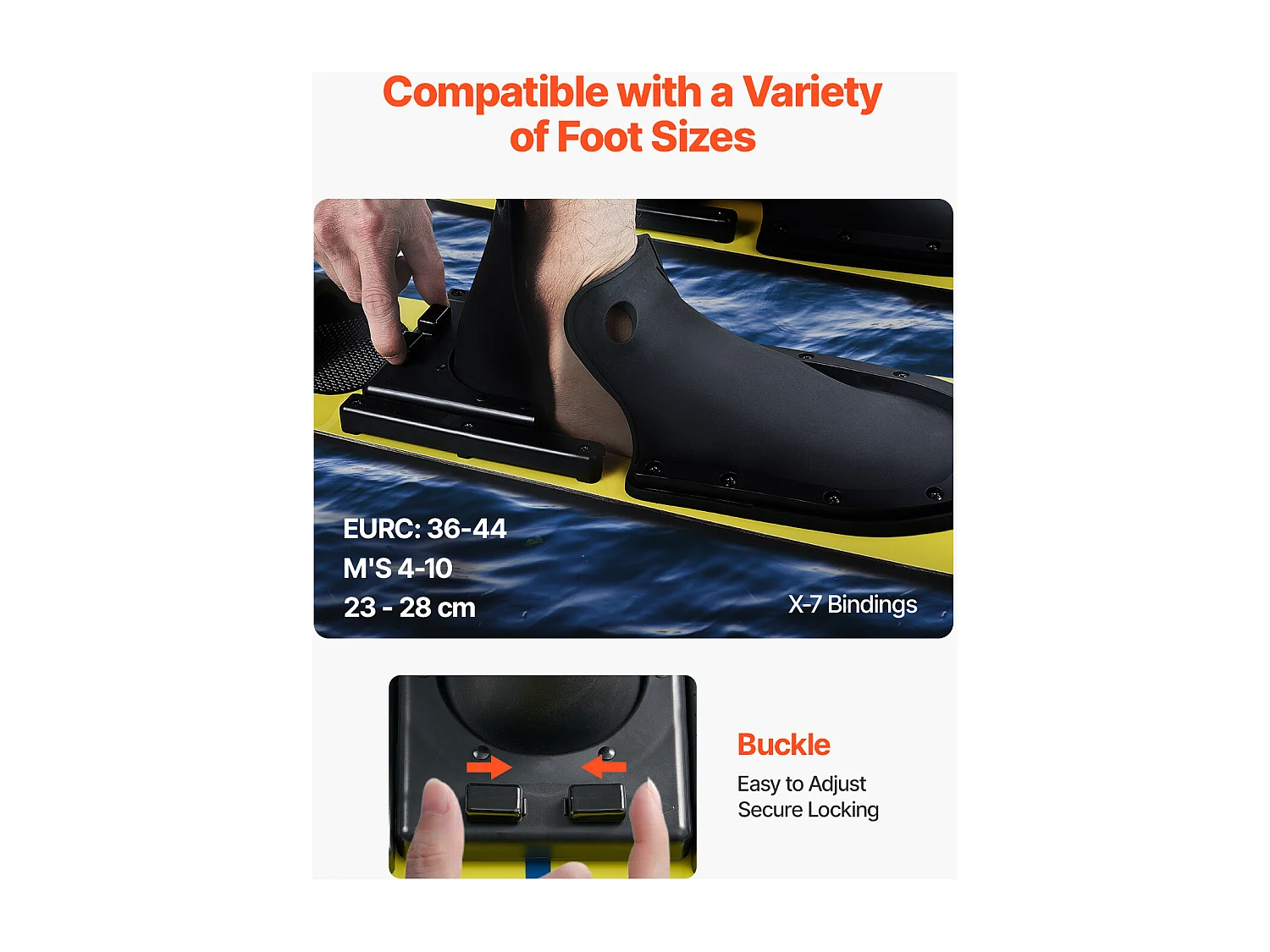 Combo Waterski SucceBuy, 150 cm voor Volwassenen met Instelbare Bevestigingen X-7 en Gespsluitingen