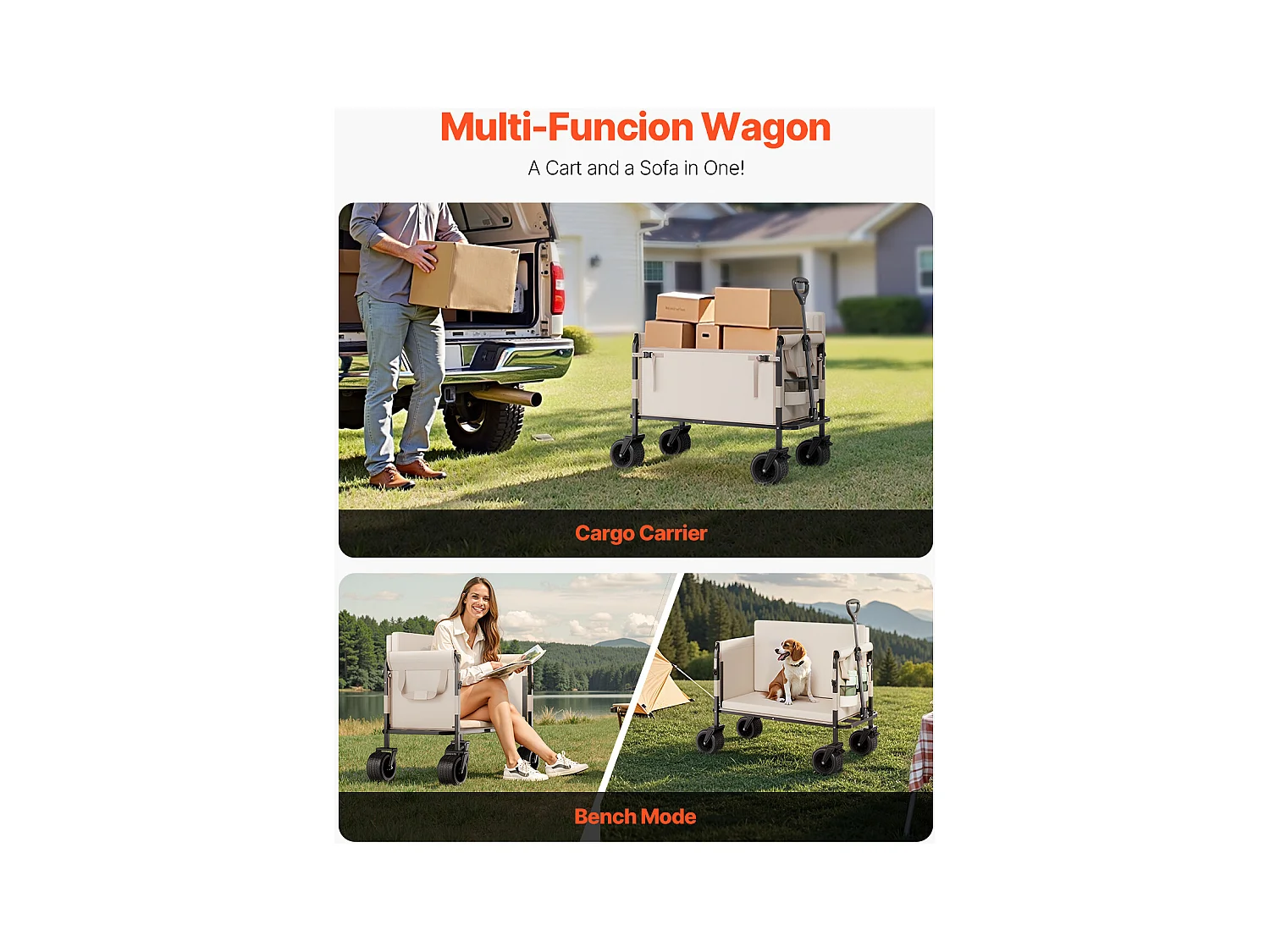 Chariot de Jardin Transport SucceBuy, Utilitaire Convertible en Banc, Charge 249,48 kg, 220 L