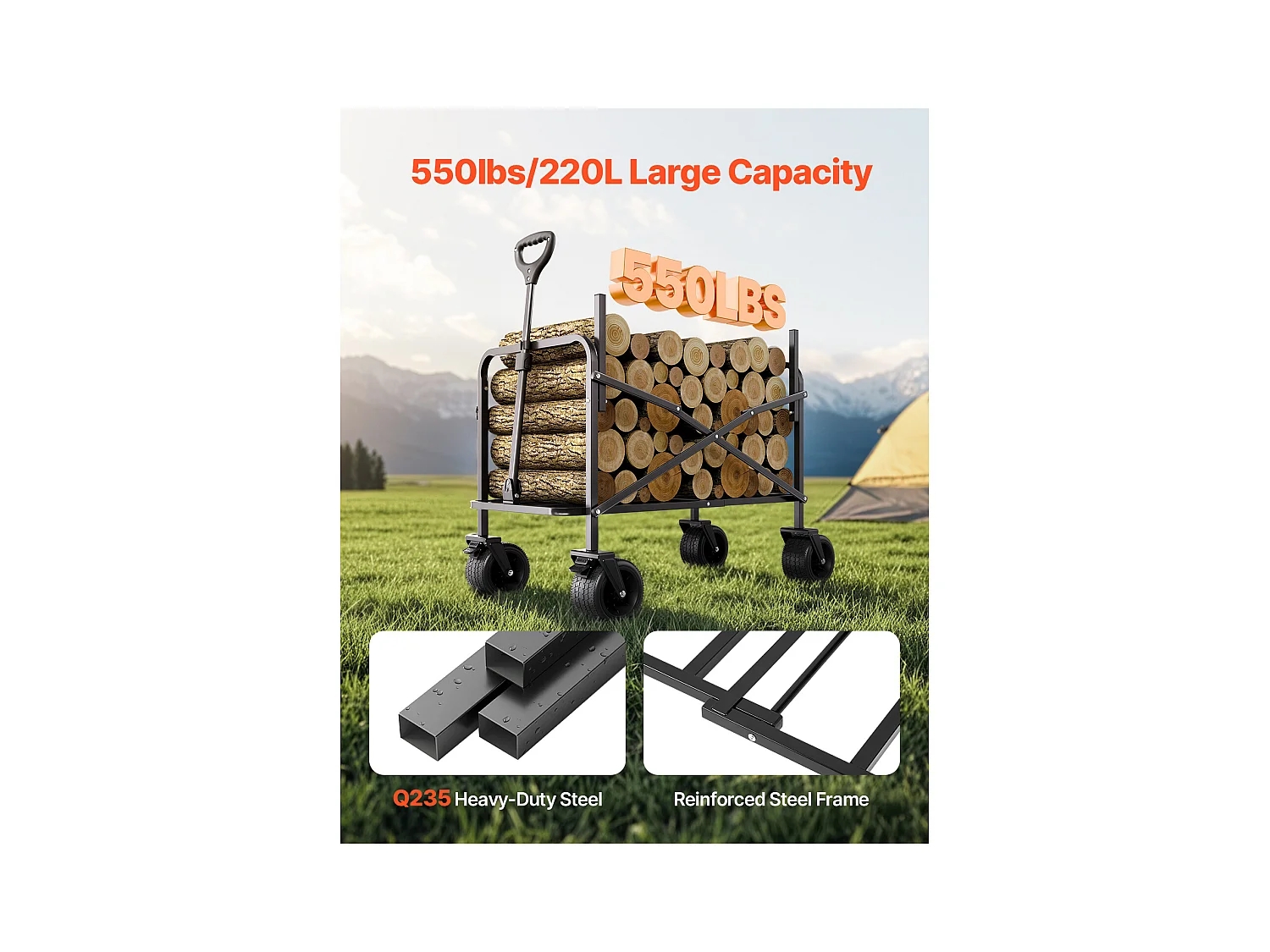 Chariot de Jardin Transport SucceBuy, Utilitaire Convertible en Banc, Charge 249,48 kg, 220 L