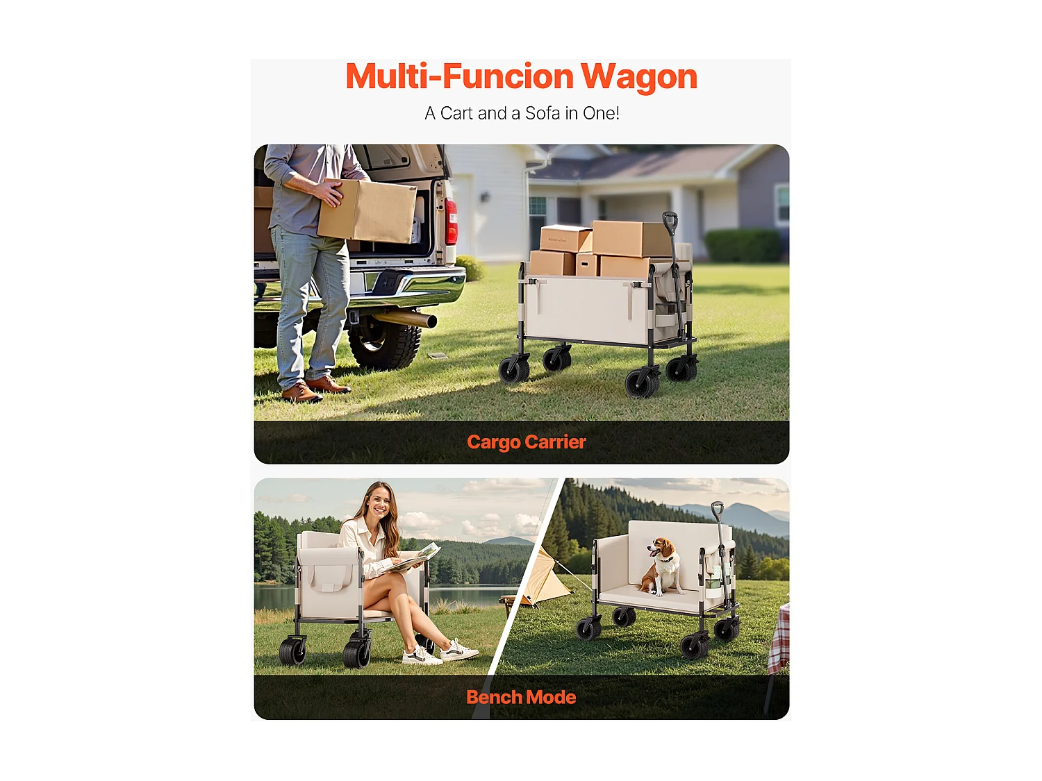 Chariot de Jardin Transport SucceBuy, Utilitaire Convertible en Banc, Charge 249,48 kg, 220 L