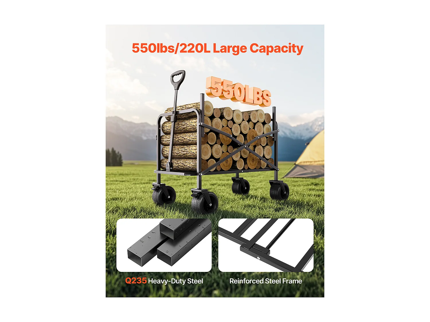 Chariot de Jardin Transport SucceBuy, Utilitaire Convertible en Banc, Charge 249,48 kg, 220 L