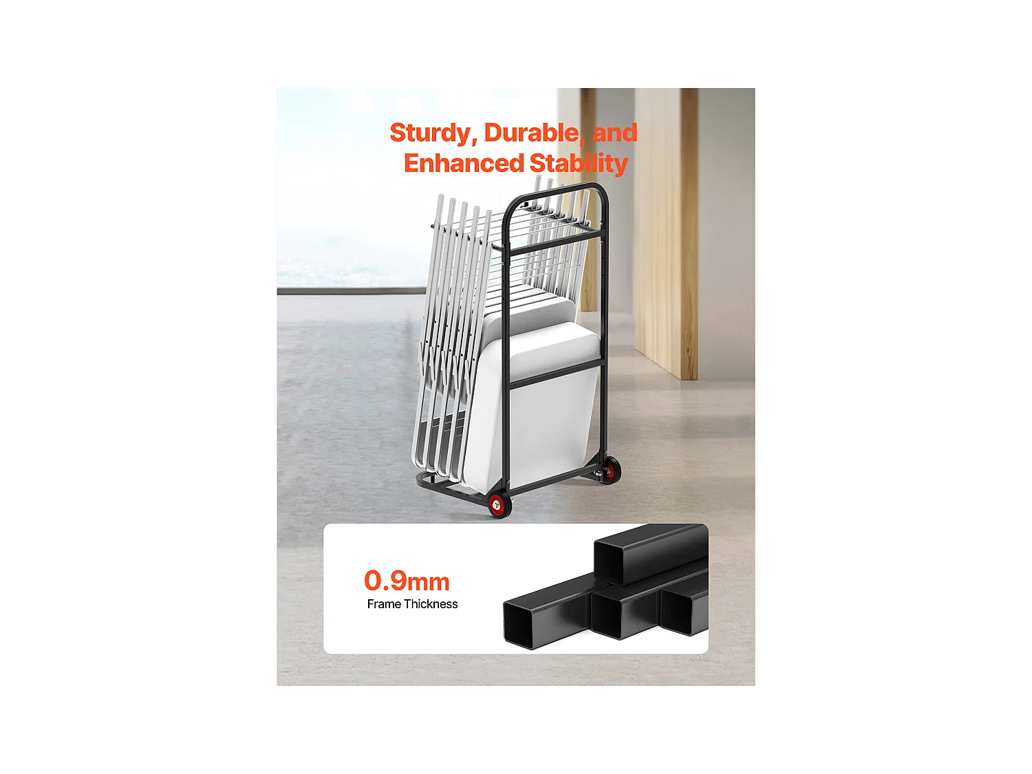 Chariot Support Porte Chaise Pliante SucceBuy, pour 10 Chaises, Charge 45kg à Pousser