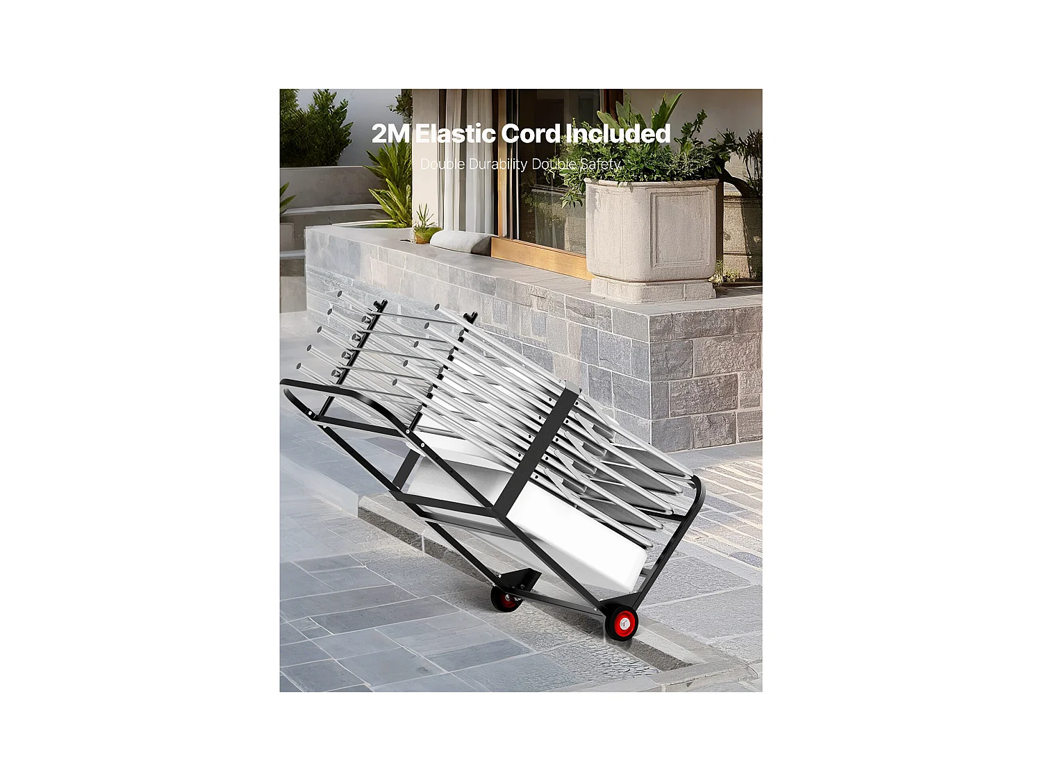 Chariot Support Porte Chaise Pliante SucceBuy, pour 10 Chaises, Charge 45kg à Pousser