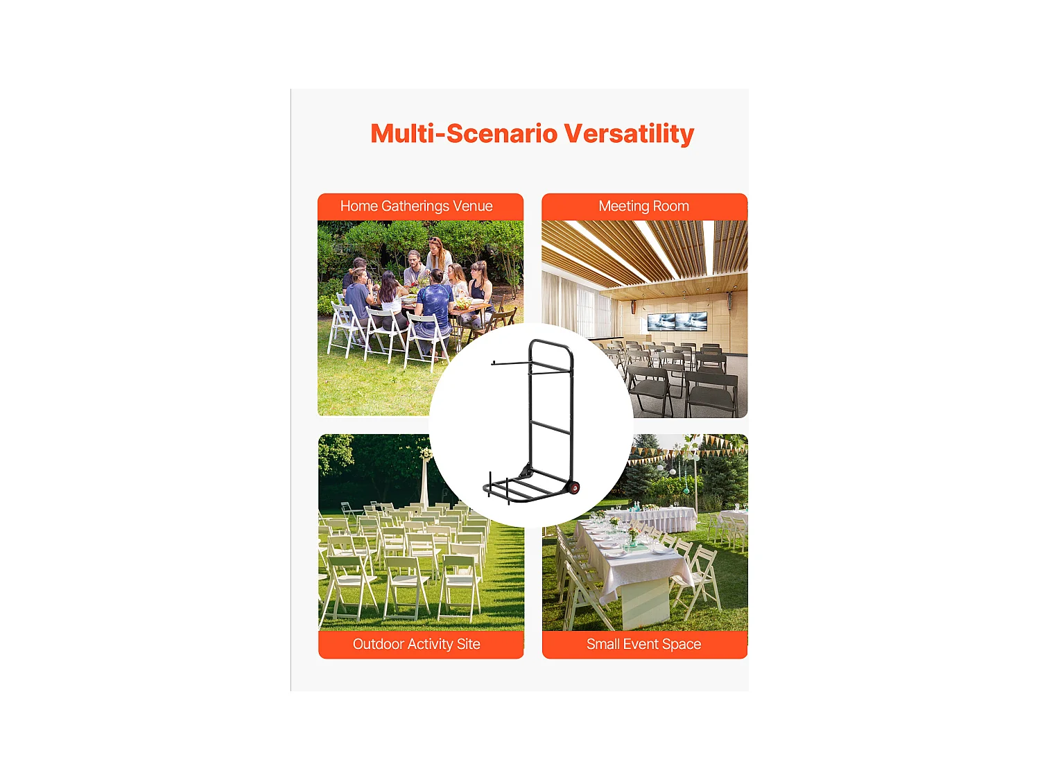 Chariot Support Porte Chaise Pliante SucceBuy, pour 10 Chaises, Charge 45kg à Pousser