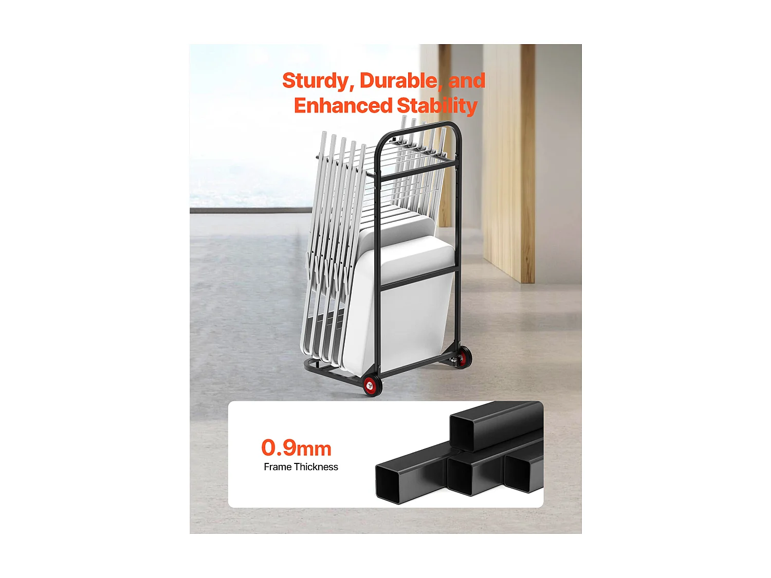 Chariot Support Porte Chaise Pliante SucceBuy, pour 10 Chaises, Charge 45kg à Pousser