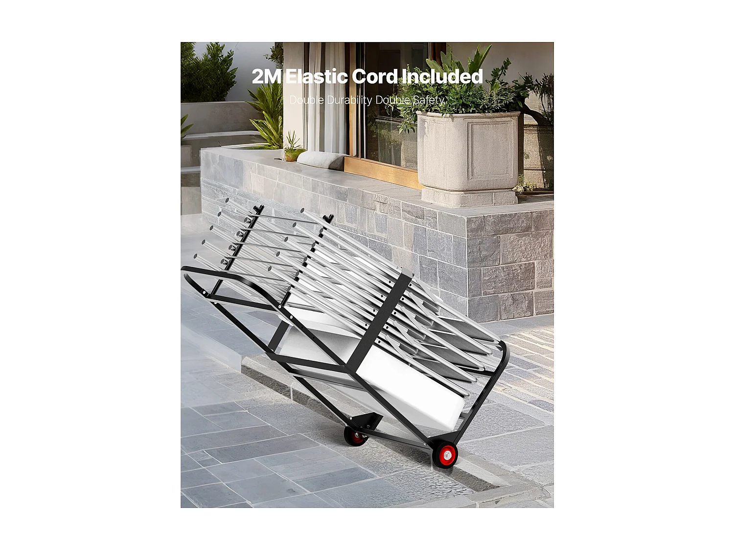 Chariot Support Porte Chaise Pliante SucceBuy, pour 10 Chaises, Charge 45kg à Pousser