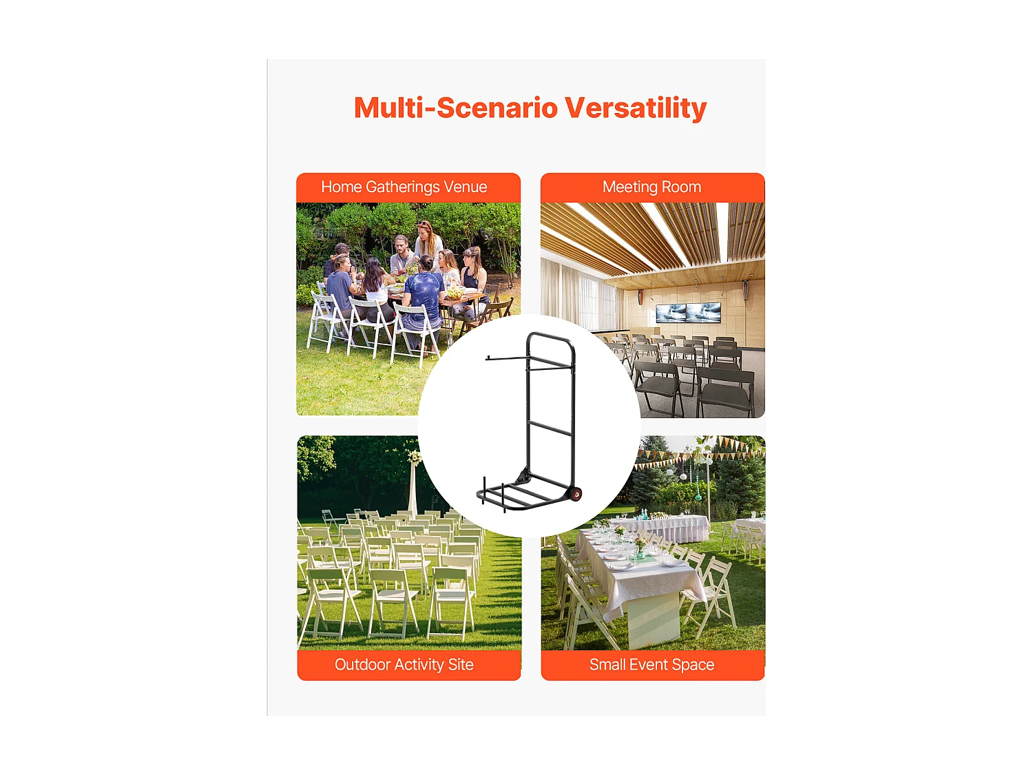 Chariot Support Porte Chaise Pliante SucceBuy, pour 10 Chaises, Charge 45kg à Pousser