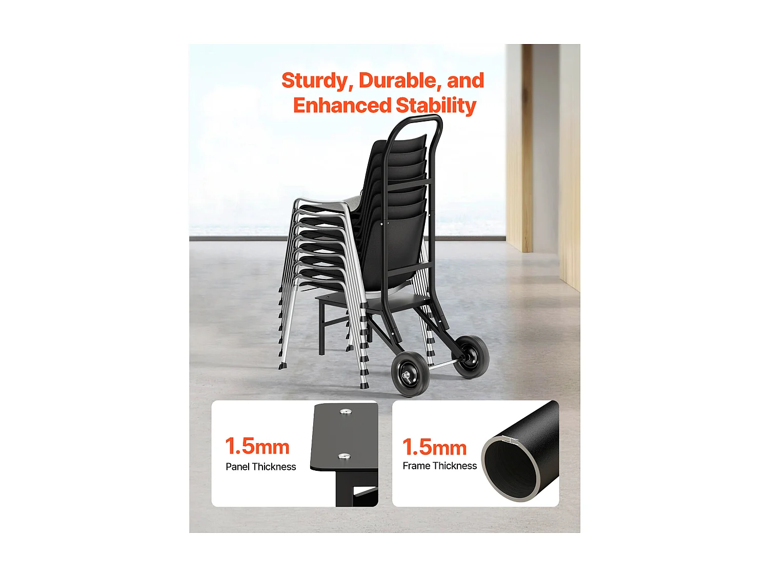 Chariot Support Porte Chaise Pliante SucceBuy, pour 10 Chaises, Charge 68kg à Pousser