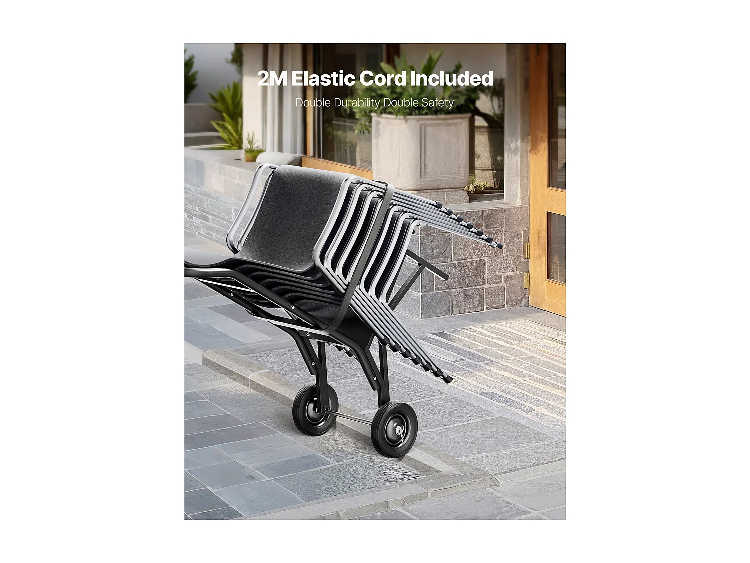 Chariot Support Porte Chaise Pliante SucceBuy, pour 10 Chaises, Charge 68kg à Pousser