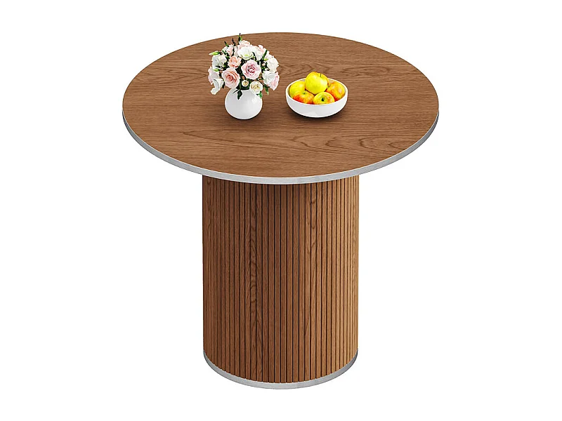 Table à manger ronde 80 cm, avec base cylindrique en bois, 4 Personnes, charge max 272kg, Marron Chocolat