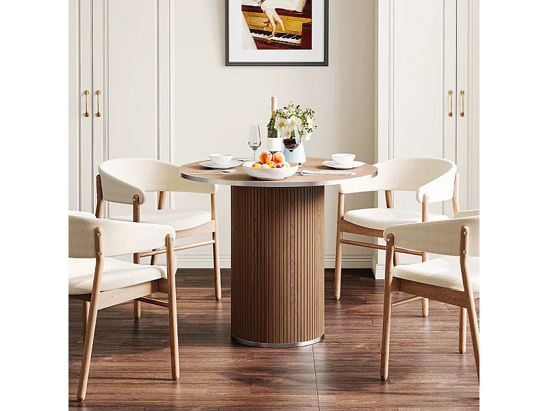 Table à manger ronde 80 cm, avec base cylindrique en bois, 4 Personnes, charge max 272kg, Marron Chocolat