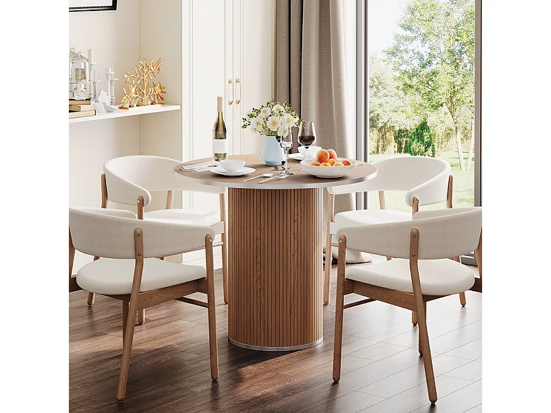 Table à manger ronde 80 cm, avec base cylindrique en bois, 4 Personnes, charge max 272kg, Marron Chocolat