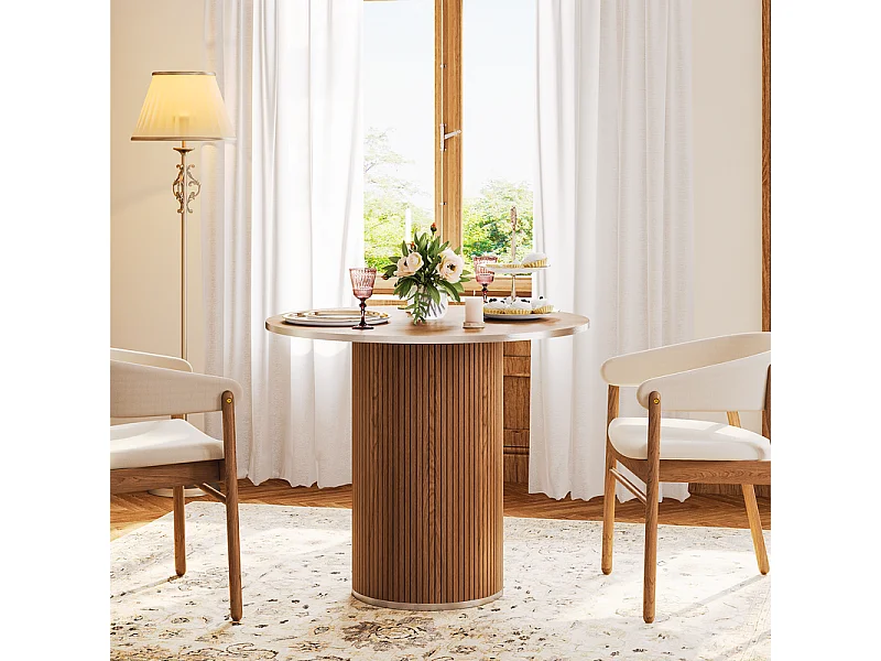 Table à manger ronde 80 cm, avec base cylindrique en bois, 4 Personnes, charge max 272kg, Marron Chocolat