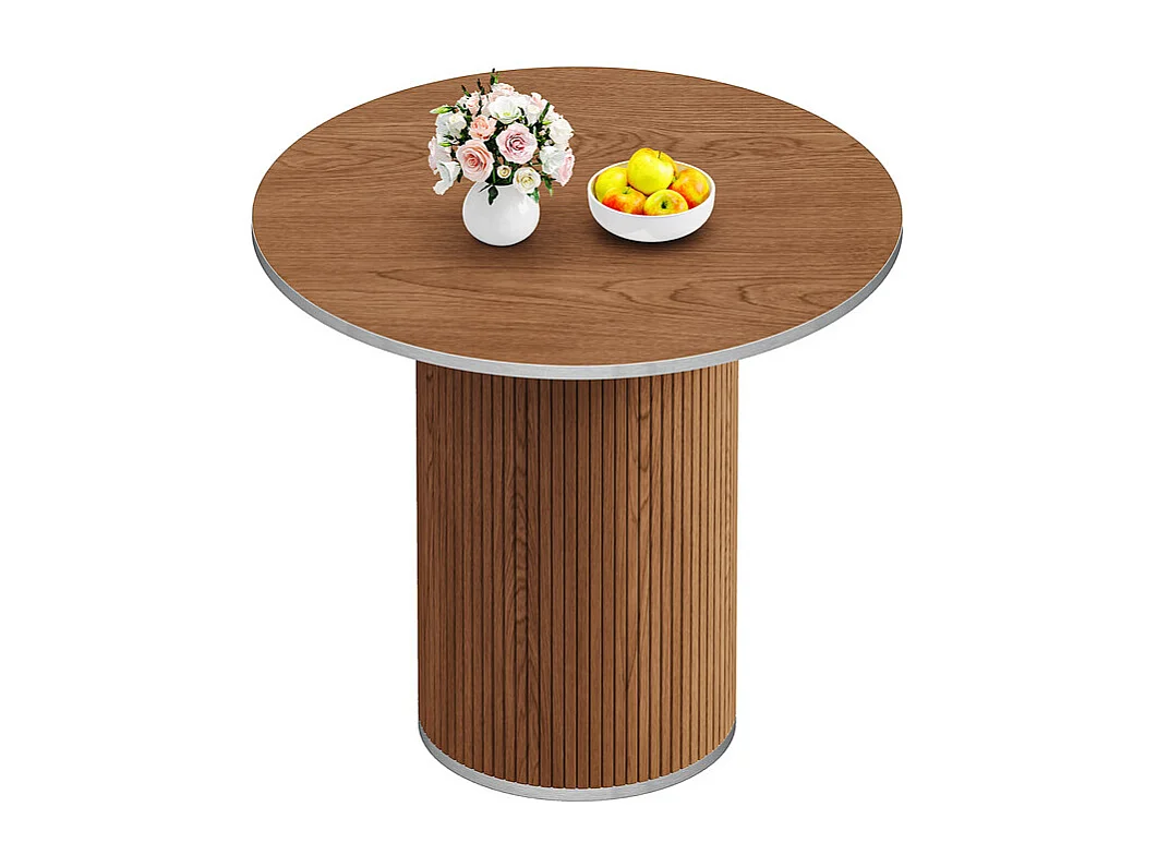 Table à manger ronde 80 cm, avec base cylindrique en bois, 4 Personnes, charge max 272kg, Marron Chocolat
