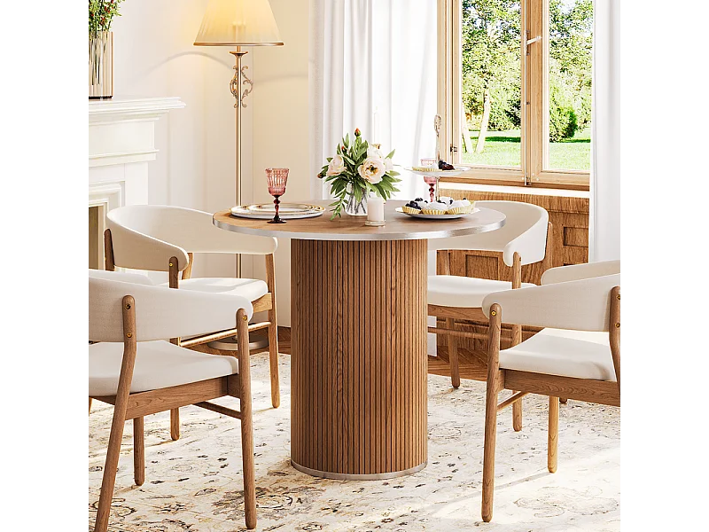 Runder Esstisch 80 cm, mit zylindrischer Holzbasis, 4 Personen, max. Belastung 272kg, Schokoladenbraun