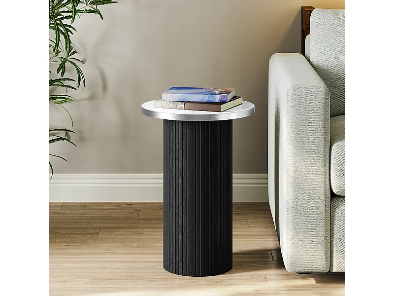 Lot de 2 Tables basses rondes - base de colonne romaine - placage marbre - Noir