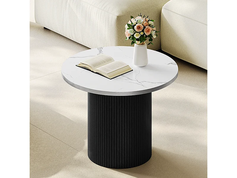 Lot de 2 Tables basses rondes - base de colonne romaine - placage marbre - Noir