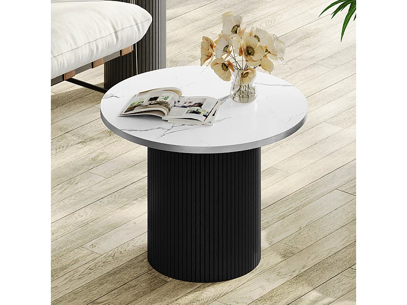 Lot de 2 Tables basses rondes - base de colonne romaine - placage marbre - Noir