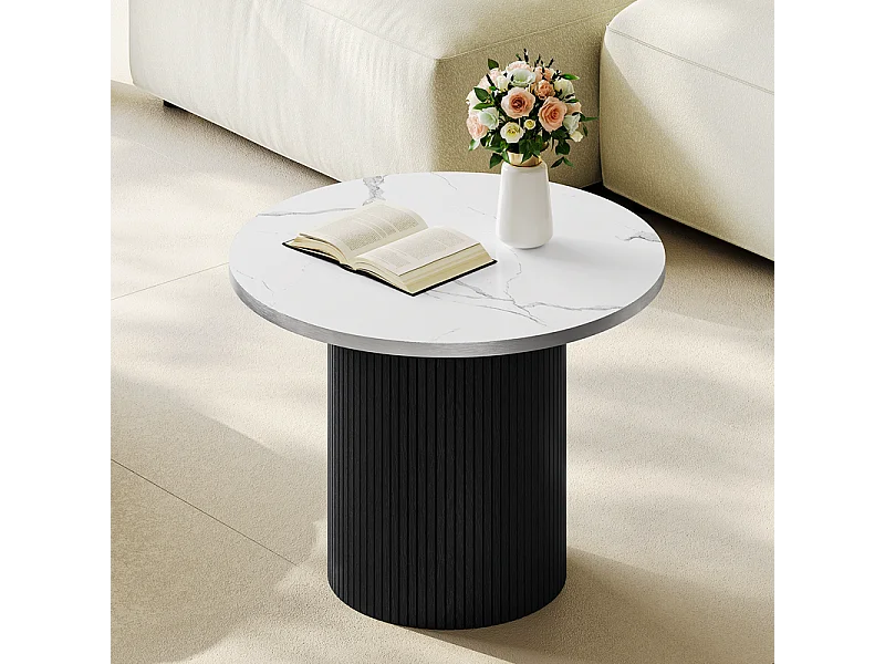 Lot de 2 Tables basses rondes - base de colonne romaine - placage marbre - Noir