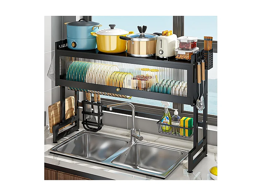 Égouttoir à Vaisselle, 3 Niveaux, avec porte, support de Planche à découper, bac d'égouttage, 85x30x80cm