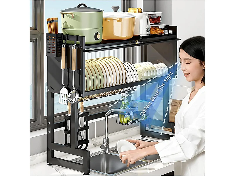 Scolapiatti, 3 Livelli, con porta, supporto per Tagliere, vassoio gocciolatoio, 85x30x80cm