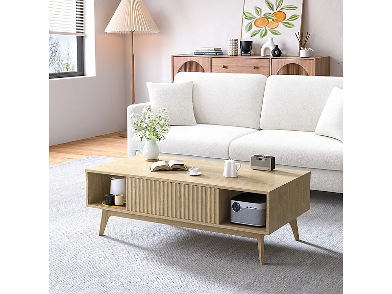 Salontafel met 2 Deuren en 2 nissen - Spaanplaat - Rechthoek - Natuur licht - 100x55x40cm